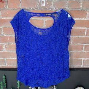 Royal blue lace blouse with keyhole back.
